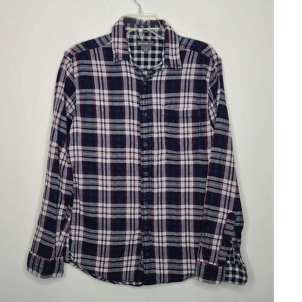 Eddie Bauer red white blue plaid long sleeve button down shirt - small